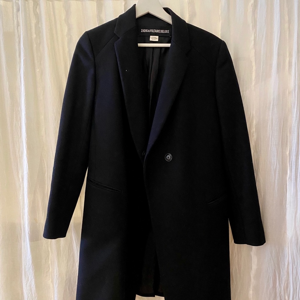 zadig and voltaire wool black long coat